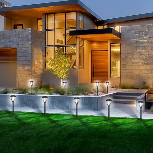 DERAYSION 12 Pack Solar Lights Outdoor, Waterproof LED Solar Pathway Lights