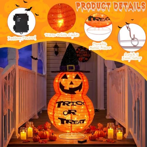 MUMTOP 2.5FT Lighted Halloween Jack-O-Lantern Porch Decoration