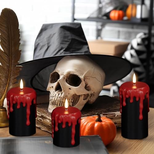 Black Halloween Flameless Candles Battery Operated with 6H Timer