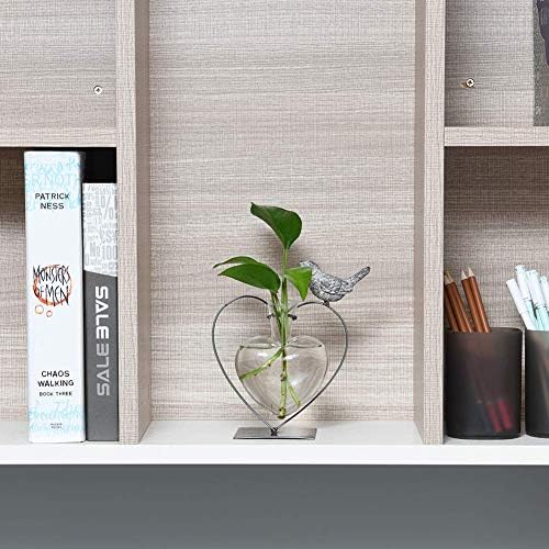 Marbrasse Desktop Glass Vase, Bulb Glass Vases for Holder, Creative Bird with Heart Planter Vase, Plant Terrarium Metal Stand for Modern Office Home Wedding Decorations