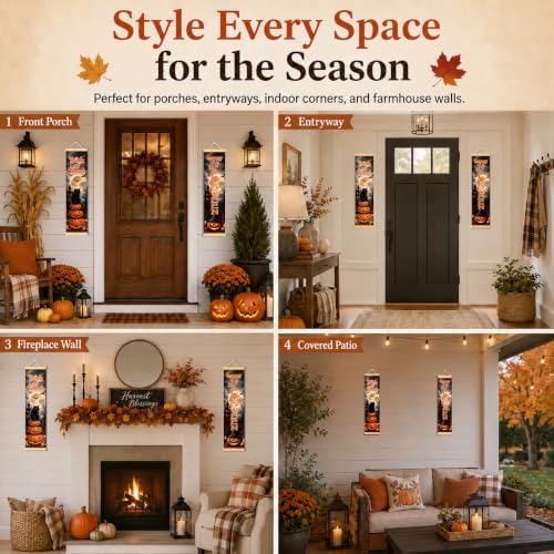 Black Cat Halloween Door Banner Set of 2, Halloween Porch Decor for Home