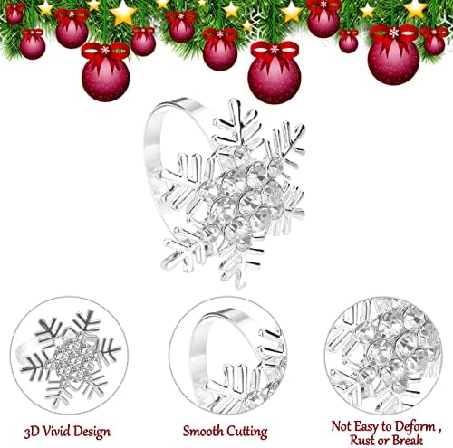 Legigo 6 Pcs Christmas Napkin Rings- Sliver Diamond Snowflake Napkin Holder Rings Dinner Tables Rings for Xmas Winter Holiday Place Setting, Dinner Parties, Weddings, Family Gatherings