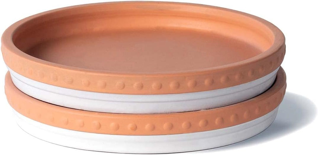 YBX 8-inch Plant Saucer Premium Terracotta Saucer Round Ceramic Plant Trays, Pack of 2 (White/Terracotta) | Glazed