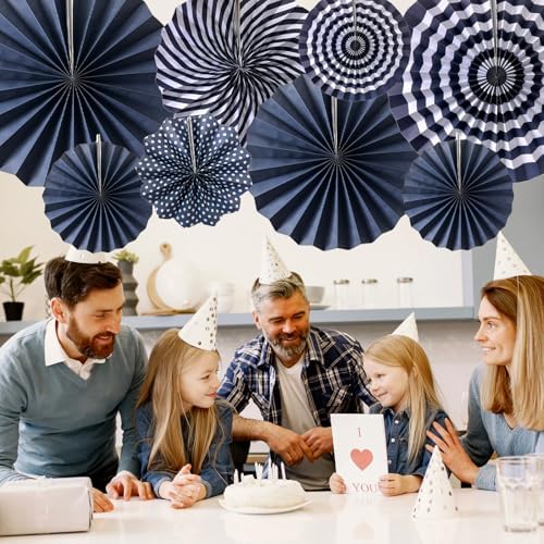 Navy Blue Party Deocrations Hanging Paper Round Fan Nautical for Boy Party