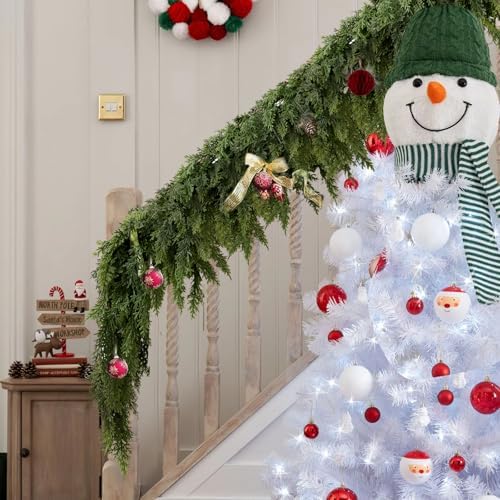 2PCS 6FT Christmas Cedar Garland with 160 Pine Branches, Realistic Faux Garland Artificial Greenery for Fireplace, Table, Mantle, Wall, Indoor, Outdoor,Home Decorations