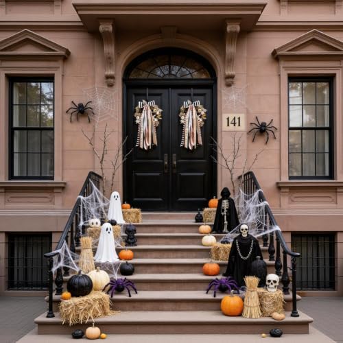 Halloween Black Striped Bow, Fall Wreaths Sash for Front Door Decor