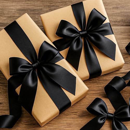 30 Yards 1 1/2 in Black Satin Ribbon for Gift Wrapping Halloween Decoration