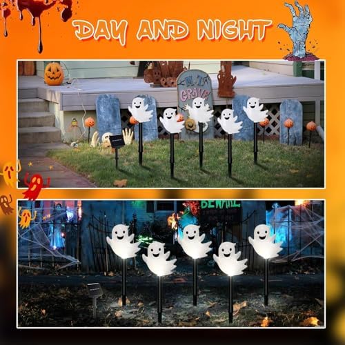 20 Pack Solar Halloween Ghost Pathway Lights, 3D Solar Lights