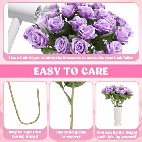 36 Pcs Silk Purple Rose Bouquet Bridal Artificial Flowers