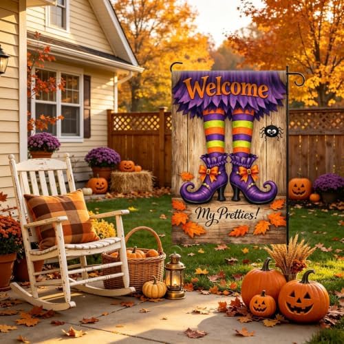 Halloween Witch Boots Garden Flag 12x18 Double Sided,Yard Flags for Outside