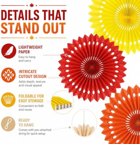 Fall Hanging Honeycomb Round Paper Fans Decoration Autumn Pumpkin Theme Tissue Paper Fan Garland for Shower Birthday Graduation Wedding Party Supplies 11 Count