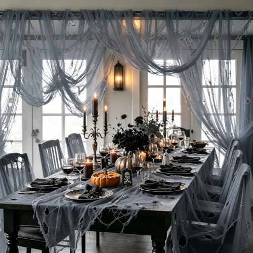 Halloween Creepy Cloth Giant (80 x 400 in.) Scary Gauze Cloth Spooky Halloween Decorations Party Supplies Decor Outdoor Yard Home Wall Haunted House Doorways Patio Garden Gray