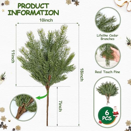 Artgar 6 Pcs Christmas Pine Branches - 18" Realistic Greenery Pine Stems