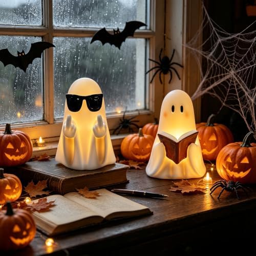Halloween Ghost Middle Finger Flameless Candles with 6 Hour Timer