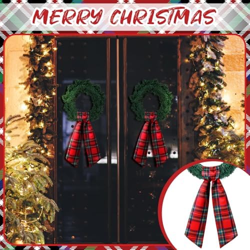 VitalCozy Christmas Wreath Sash for Front Door Red and Green Buffalo Check