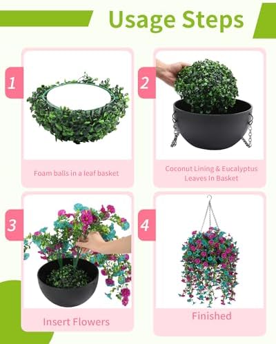 2 Pack Artificial Hanging Flowers Basket Set, Cascading Morning Glory