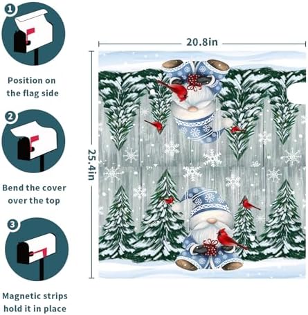 Winter Cardinal Birds Mailbox Cover Winter Gnome Mailbox Covers Magnetic Large Size 21x25.5 Inch Christmas Tree Mailbox Wraps Post Letter Box Cover Xmas Holiday Decorations for Home Garden Yard