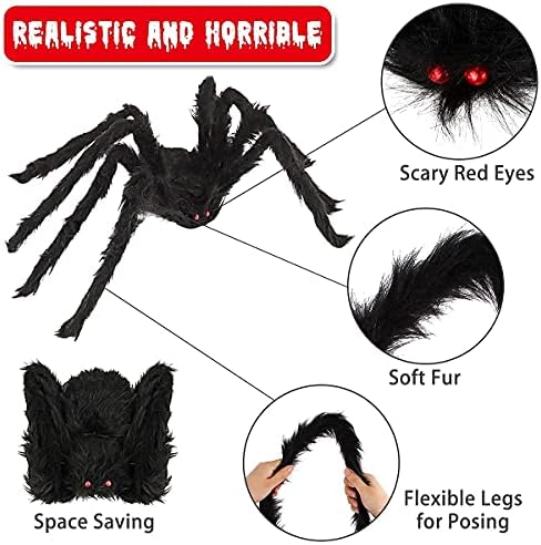 Halloween Giant Spider Decorations Outdoor: 3 Pack Realistic Spiders Props