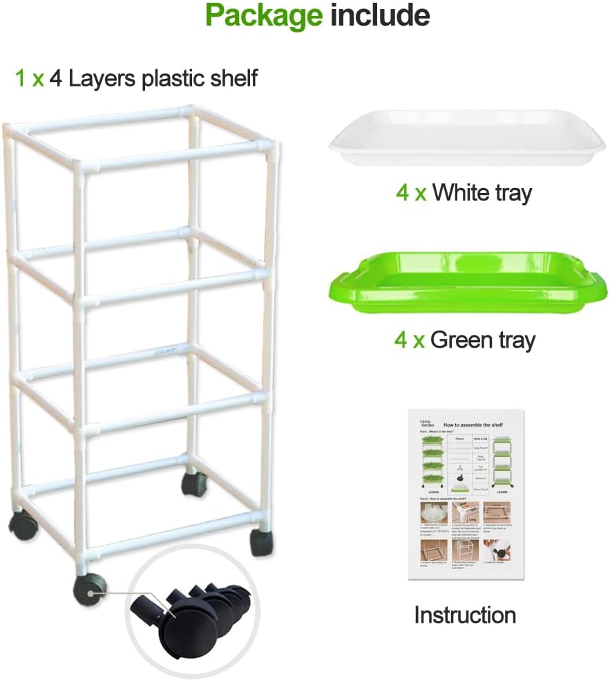 4 Layers Sprout Trays with Extra Strength Plastic Shelf Soil-Free Healthy Wheatgrass Seeds Grower & Storage Trays for