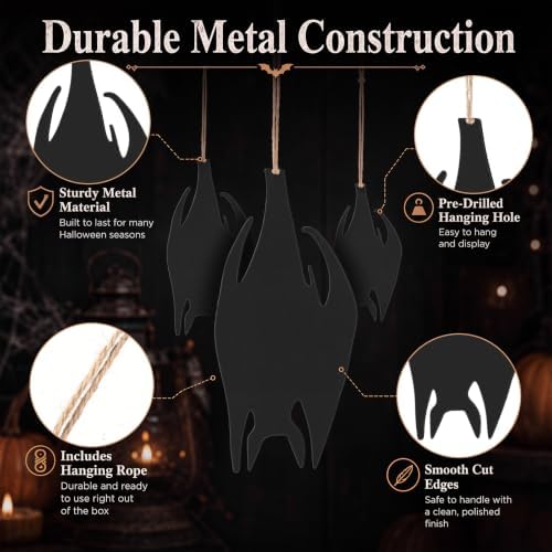 Shimeyao 7 Pcs Halloween Outdoor Decoration Hanging Metal Bats