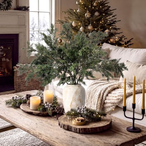 Wavwavw 6 Pcs 25.5'' Greenery Christmas Artificial Winter Cedar Pine Stems