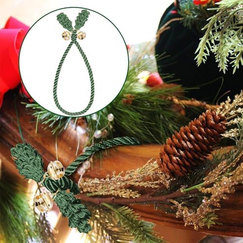 12PCS Christmas Wreaths Ties with Bell, Garland Banister Ties, Flexible Reusable Wreath Twist Tie Tie for Stairs Rail Decoration,Christmas Socks Fixing,Banner Home Decoration (Green)