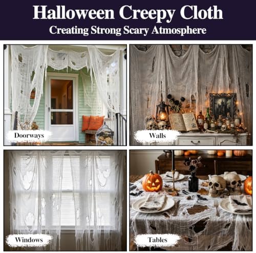 ZeeDix Halloween White Creepy Cloth 80 × 400 Inch Giant Spooky Cheesecloth Decoration Scary Gauze Cloth for Halloween Party Supplies Haunted Houses Outdoor Yard Home Wall Doorways Decor