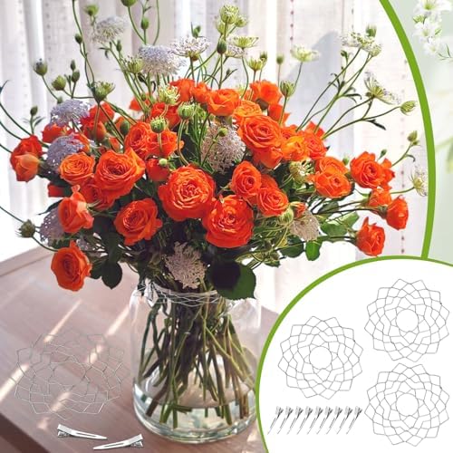 Flower Frog Grid Bouquet Stem Holder for Vase Artificial Flowers Arrangement,5 Inch Flower Arranging Floral Frogs Kenzan Lid with Clips for Ikebana Floristry Supplies Accessories(3pcs)