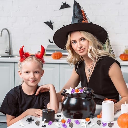 Jangostor 160 PCS Halloween Acrylic Spider Mini Pumpkins Bat Ghost Skull Hat Acrylic Sensory, Halloween Vase Filler Gems for DIY Crafts, Home, Halloween Table Decoration
