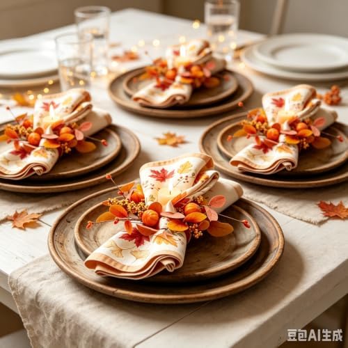 12 Pcs Fall Napkin Rings Artificial Maple Leaf Pumpkin Berry Ginkgo Leaf Wreath Napkin Ring Holder Buckles for Thanksgiving Autumn Harvest Wedding Family Dinner Party Table Decoration Supplies