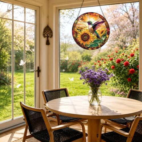 Stained Glass Hummingbird Suncatcher Window Hanging Flowers Gifts for Mom