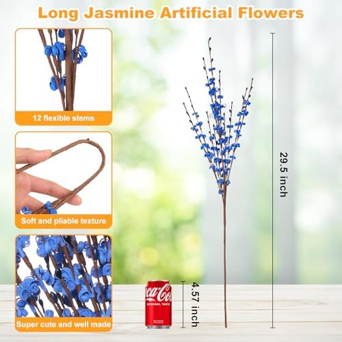 10Pcs Royal Blue Artificial Jasmine Flowers Stem for Vase DIY Wreath Decor