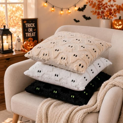 DFXSZ Halloween Pillow Covers 20x20 inch 2Pcs Beige Ghost Halloween Decor