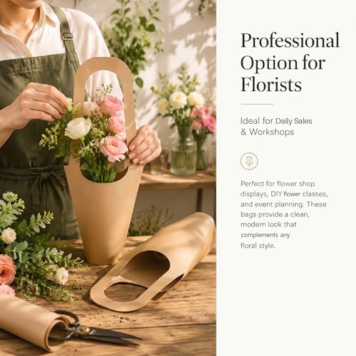 RAINFLOW Flower Paper Bags - 13 PCS Thick Kraft Paper Flower Bouquet Holder