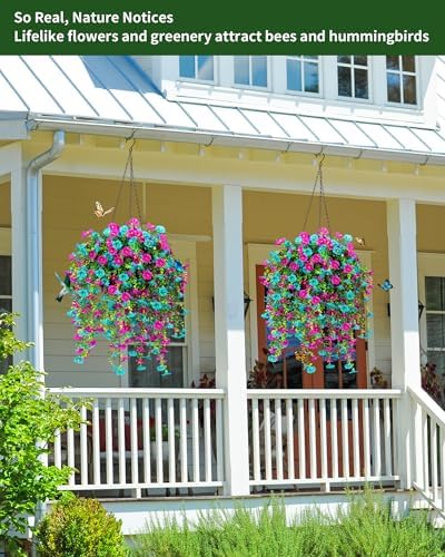 2 Pack Artificial Hanging Flowers Basket Set, Cascading Morning Glory