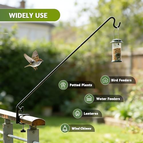 ERYTLLY Heavy Duty Deck Hook, Extensible and Adjustable Deck Hook with 2" Non Slip Horizontal Clamp for Hanging Bird Feeder, Plants, Suet Baskets,Wind Chimes,Lanterns and More