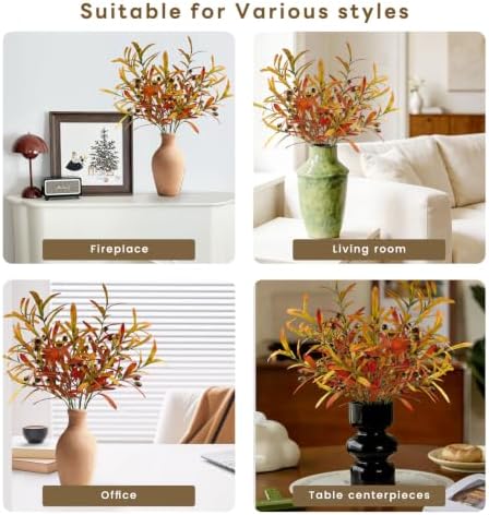 SNAIL GARDEN 4Pcs Fall Faux Olive Branches with Berries,Gradual Color