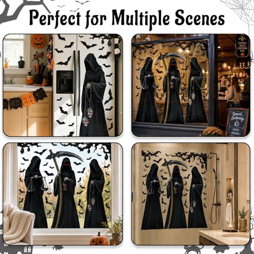 Halloween 3 Sheet Large Window Cling Grim Reaper Bat Decals Stickers Decor