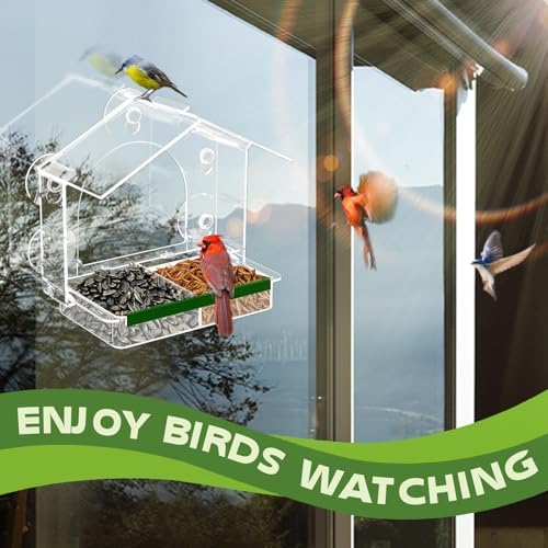 Window Bird Feeder for Outdoors, Clear Bird Feeders with 5 Extra Strong Suction Cups, Sturdy and Durable Bird House for Window Viewing Outside, Garden Decor Gifts for Bird Lover, 2 Pack