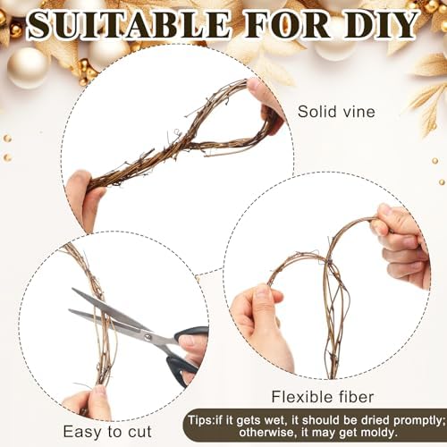 Janinka 6 Pcs 15 Feet Grapevine Garland Natural Twig Vine Wreath for Craft