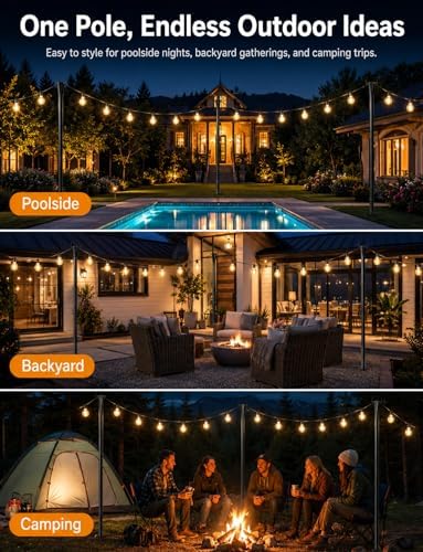2 Pack String Light Poles for Outside, Adjustable Metal Patio Light Poles