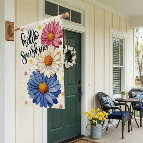 CROWNED BEAUTY Sunshine Floral Daisy House Flag for Outside 28x40 Inch