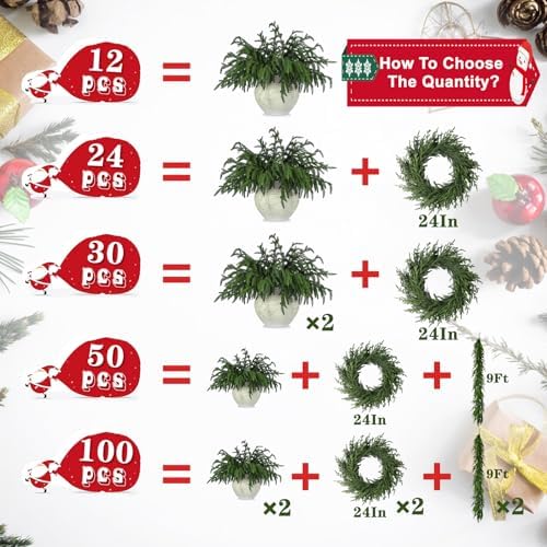 100 Pcs Realistic Christmas Pine Branches Natural Droopy Soft Bendable