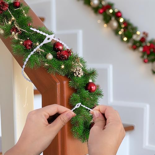 codree 100 Pcs Reusable Christmas Garland Ties, Adjustable Beaded Loop Cable Ties Garland Hanger, Flexible Decorative Hanging Christmas Lights Tie for Xmas Tree Wreath Stairways Banister Decoration