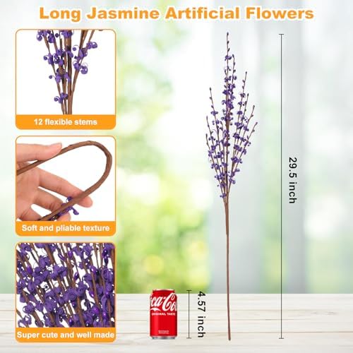5Pcs Deep Purple Artificial Jasmine Flowers Stem for Vase DIY Wreath Decor