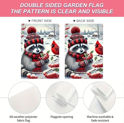BlissYard Garden Flag Raccoon Red Scarf Winter 12x18 Inch Polyester