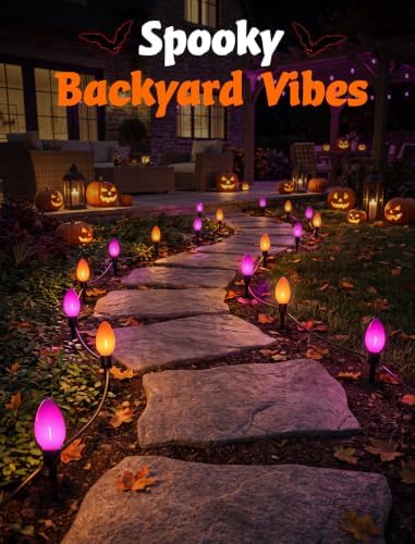 Halloween C9 Oversized Pathway Lights, 4 Pack LED Purple/Orange Stakes