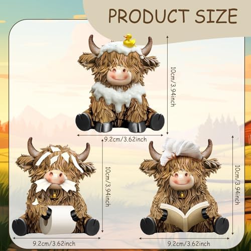3 Pcs Highland Cow Bathroom Figurines Decor, Resin Bathroom Decor