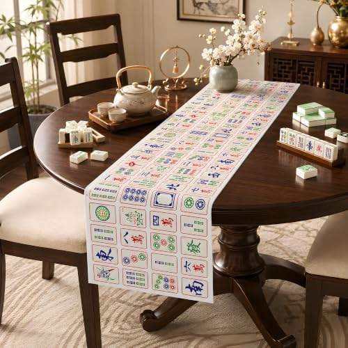 Mahjong Decor - Chinese Mahjong Tiles Game Themed Table Runner