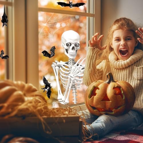 CCINEE Halloween Window Clings, Extra Large Spooky Skeletons and Bats Window Stickers for Home School Office Glass and Halloween Party Indoor Outdoor Decor, 4 Sheets